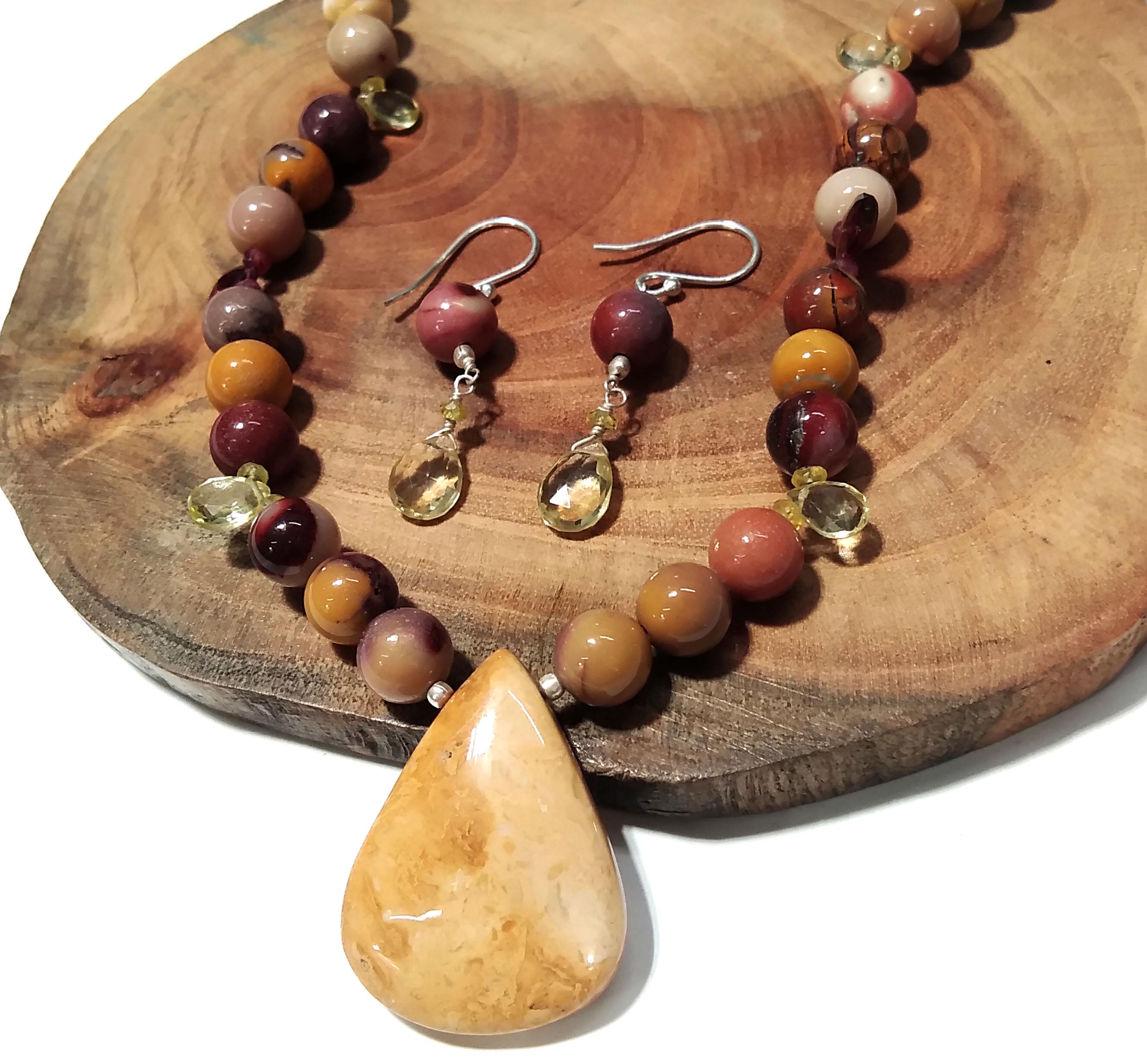 Very Good Natural Mookaite/Lemon Quartz Stone Beads Necklace Set Jewelry, 925 Sterling Silver Necklace Beaded Necklace Statement For Gift